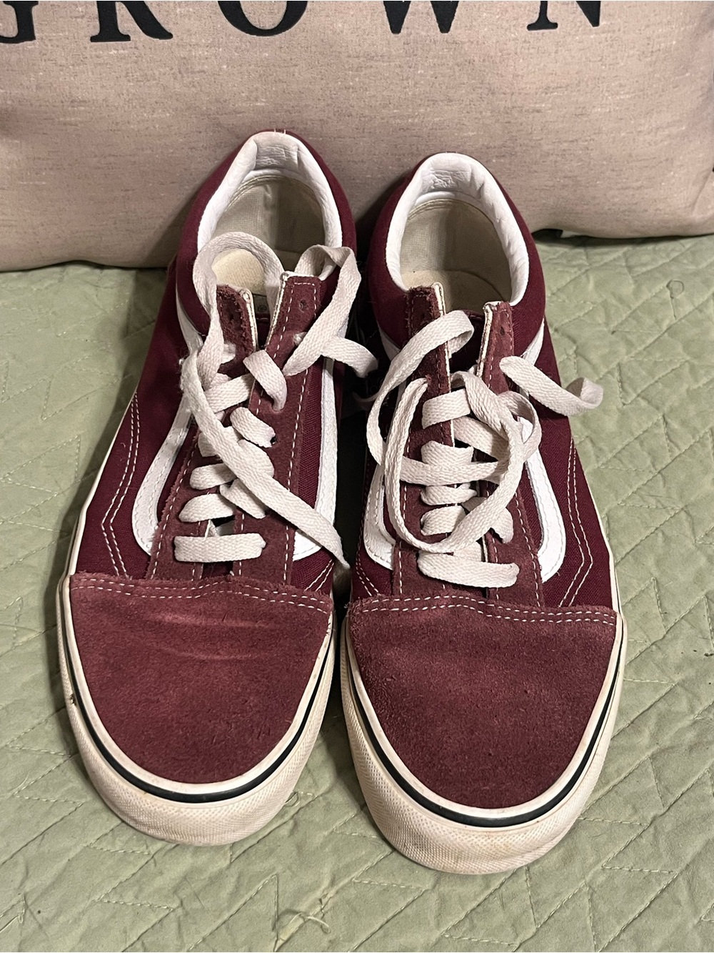Vans Burgundy and White Old Skool Sneakers
